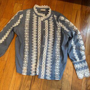 Like New Sezane Blue and White Lace Blouse 44 (US12)